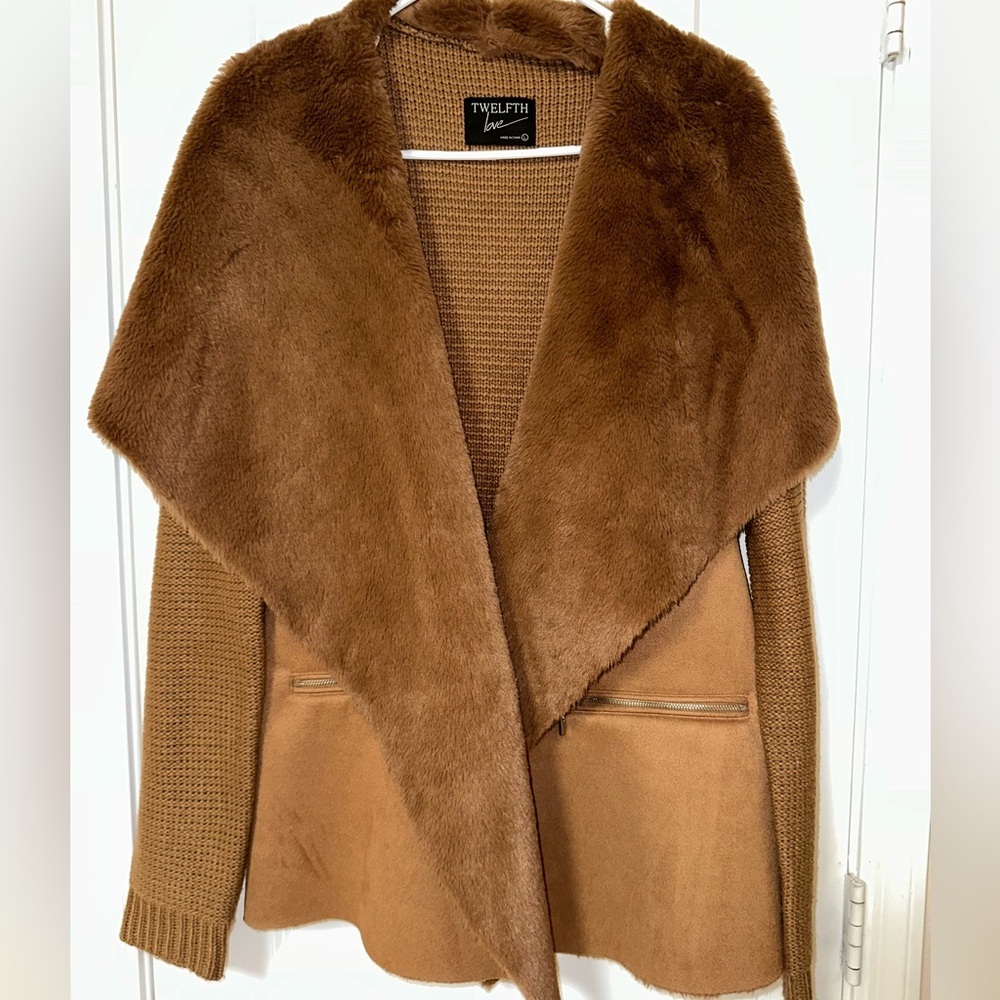 Twelfth Street by Cynthia Vincent Tan Faux Fur jacket